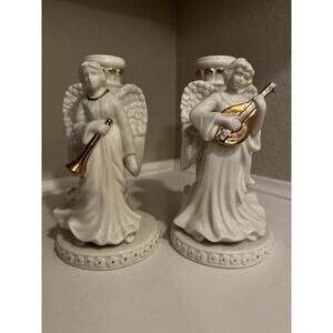 Mikasa Set Of 2 Holiday Elegance Porcelain Candlestick Holders-‎ Angels
